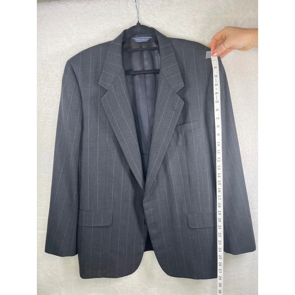 Gieves & Hawkes Mens Charcoal Pinstripe Wool Blend Suit Jacket Blazer‎